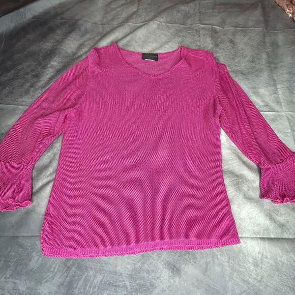 VTG Sarah Arizona Top Blouse Women M 3/4 Flare Sleeve Knit Bright Pink y2K - Picture 6 of 9